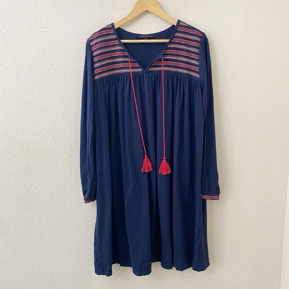 DownEast Madeline Tassel Dress Size Large Knit Embroidered